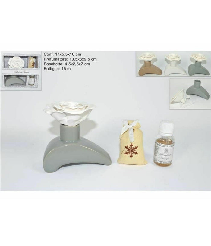 Set Deoambiente Vaniglia 15ml Con Profumatore Ceramica Idea Regalo 3col Ca006555         