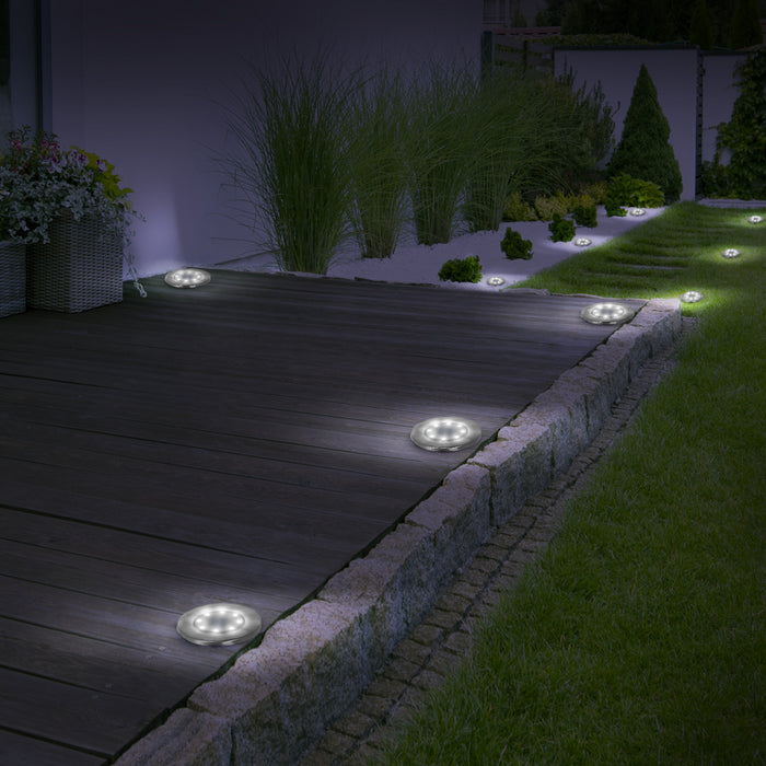 IDMarket - Set di 10 dischi solari da esterno LED, faretti da giardino per piantare