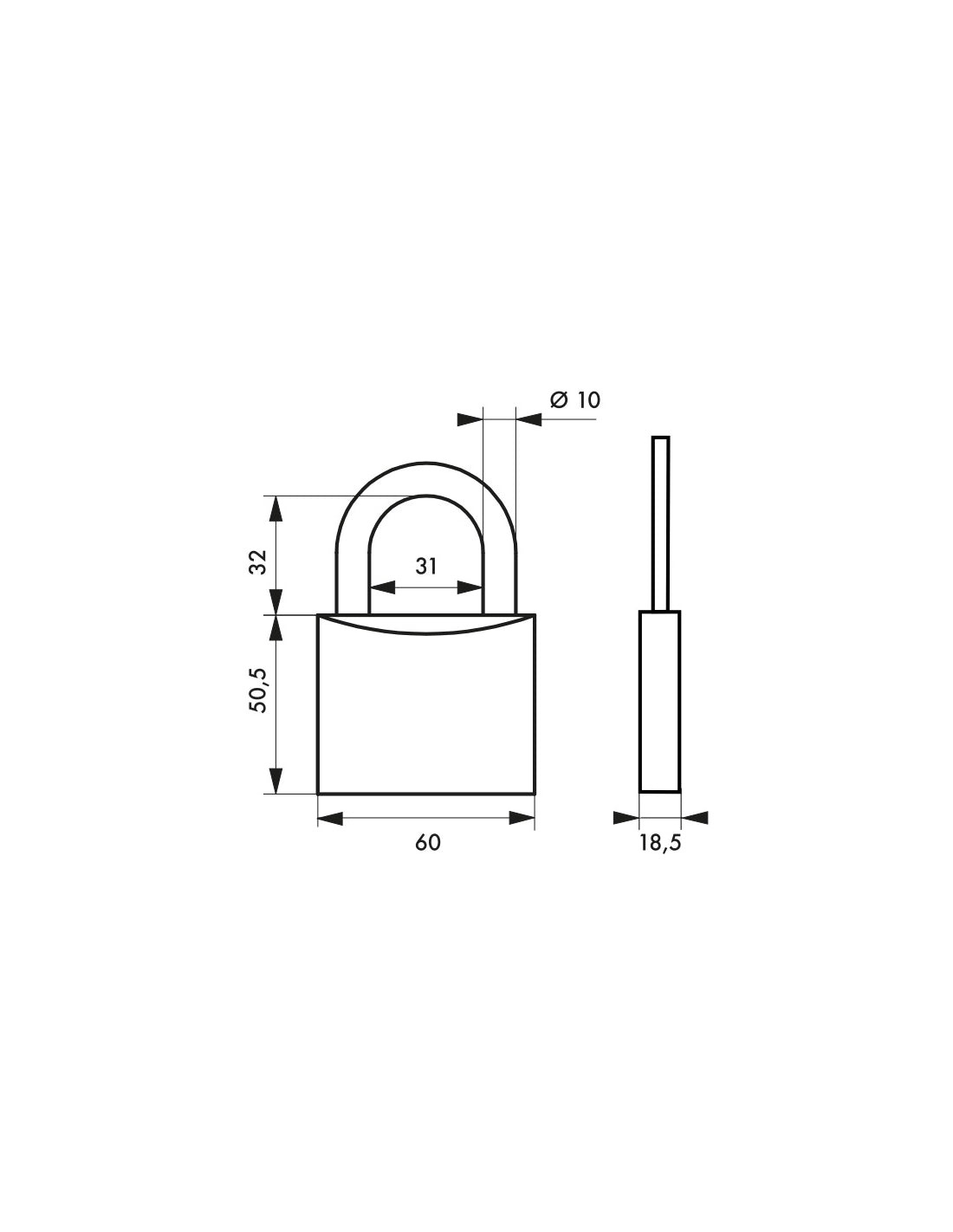 Lucchetto con chiave tipo 1, interno, ottone, ansa in acciaio, 60mm, 2 chiavi/lucchetti - THIRARD