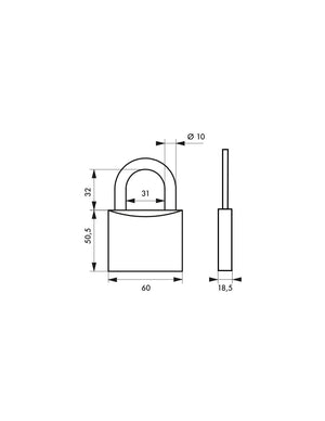 Lucchetto con chiave tipo 1, interno, ottone, ansa in acciaio, 60mm, 2 chiavi/lucchetti - THIRARD
