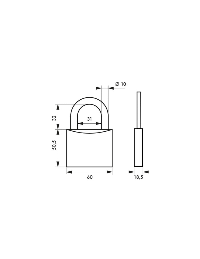 Lucchetto con chiave tipo 1, interno, ottone, ansa in acciaio, 60mm, 2 chiavi/lucchetti - THIRARD