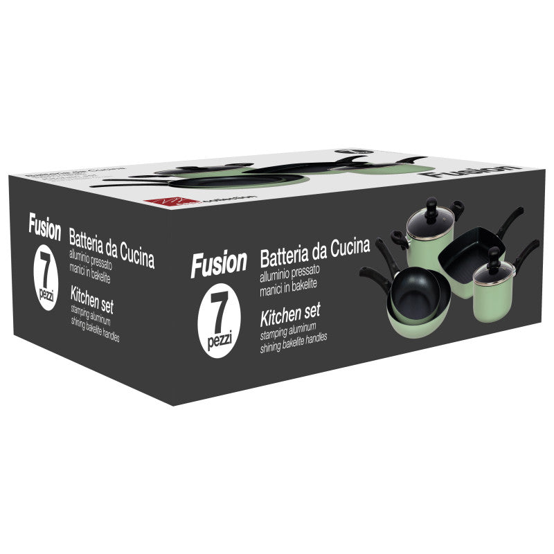 Set di 2 Batteria 7pz Fusion In Alluminio Stampato E Fondo Induzione Verde