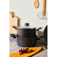 Set di 2 Batteria 7pz Gaia Alluminio Stampato Fondo Induzione Interno Effetto Marmor