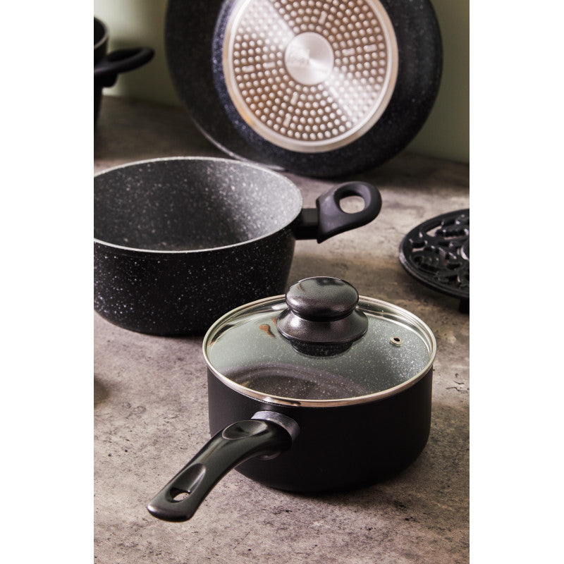 Set di 2 Batteria 7pz Gaia Alluminio Stampato Fondo Induzione Interno Effetto Marmor