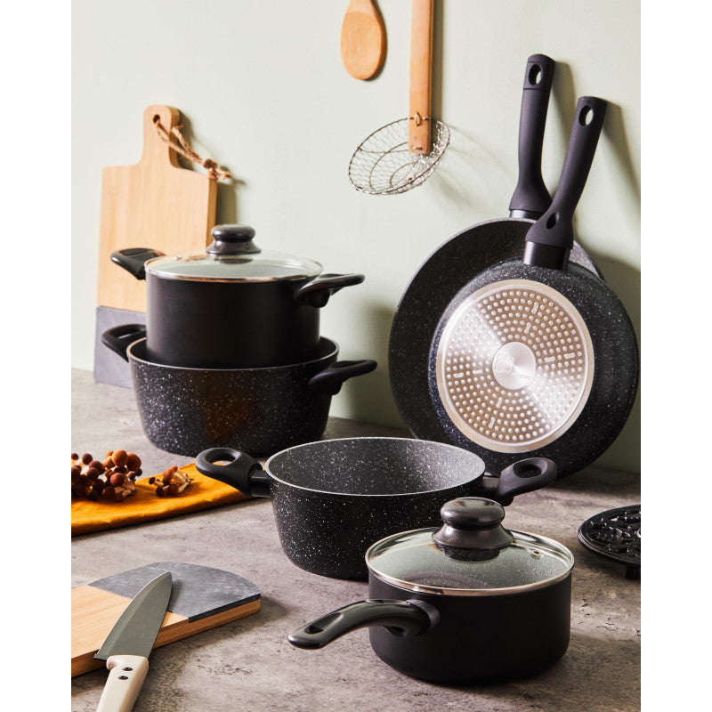 Set di 2 Batteria 7pz Gaia Alluminio Stampato Fondo Induzione Interno Effetto Marmor