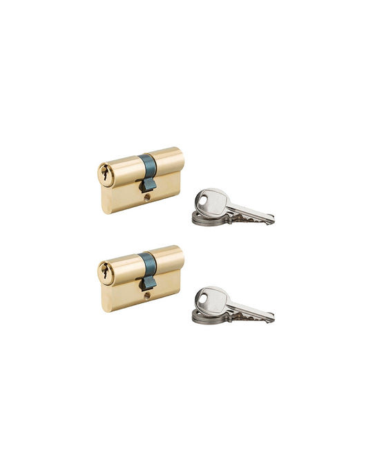 Set di 2 cilindri a doppia entrata, 30x30mm, chiave uguale, ottone, 3 chiavi/Cilindro europeo - Serrurerie de Picardie