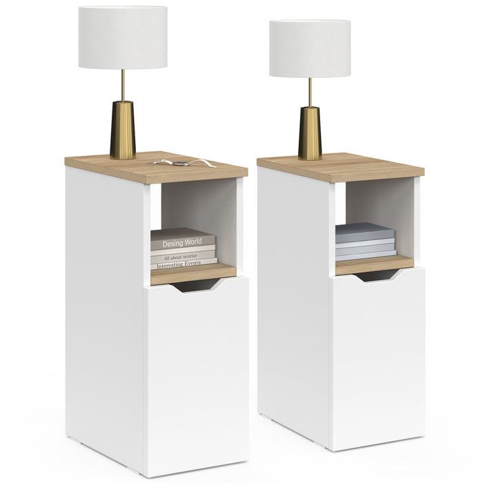 IDMarket - Set di 2 comodini a 1 anta ANOUK con nicchia bianca e legno