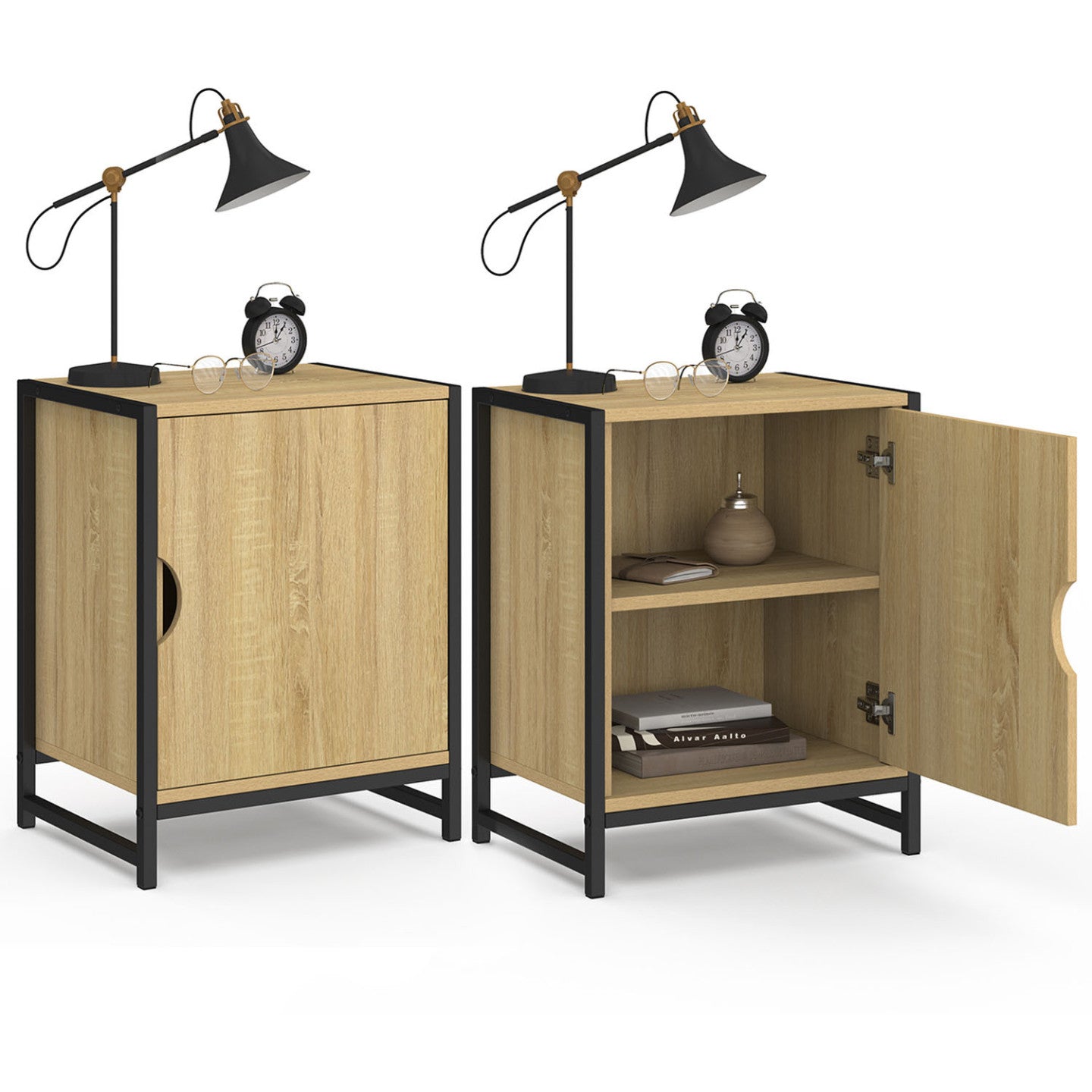 IDMarket - Set di 2 comodini a 1 anta DETROIT dal design industriale