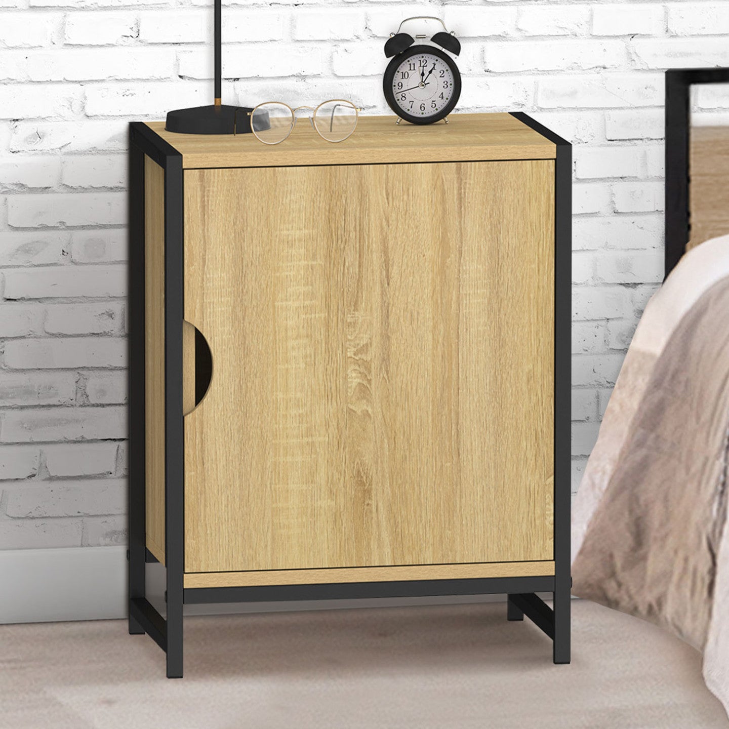 IDMarket - Set di 2 comodini a 1 anta DETROIT dal design industriale