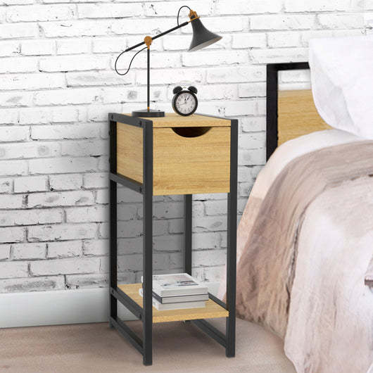 IDMarket - Set di 2 comodini a 1 cassetto DETROIT con ripiano in metallo nero e legno, design industriale