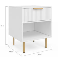 IDMarket - Set di 2 comodini a 1 cassetto MARCEL con doghe in legno bianco e oro