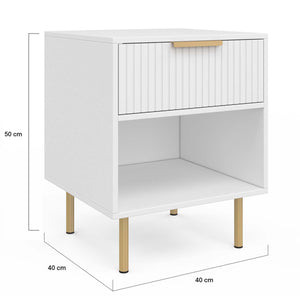 IDMarket - Set di 2 comodini a 1 cassetto MARCEL con doghe in legno bianco e oro