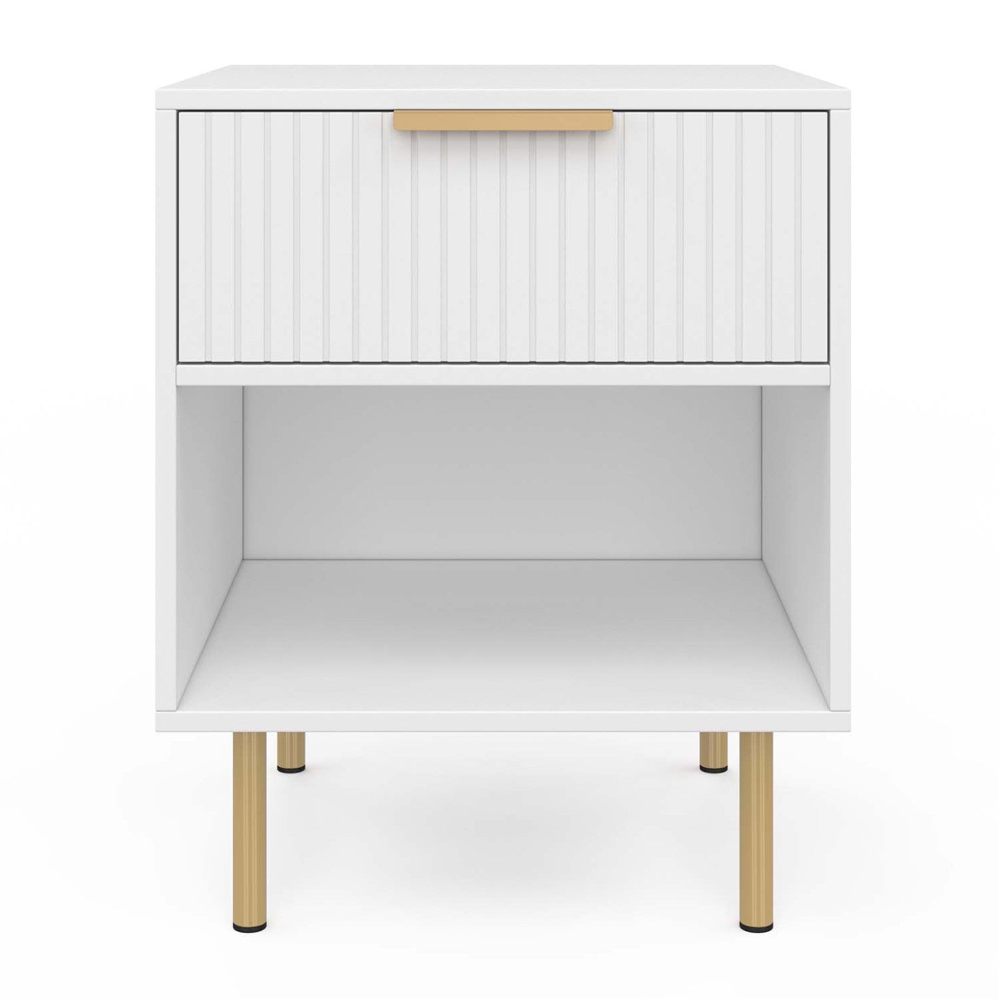 IDMarket - Set di 2 comodini a 1 cassetto MARCEL con doghe in legno bianco e oro