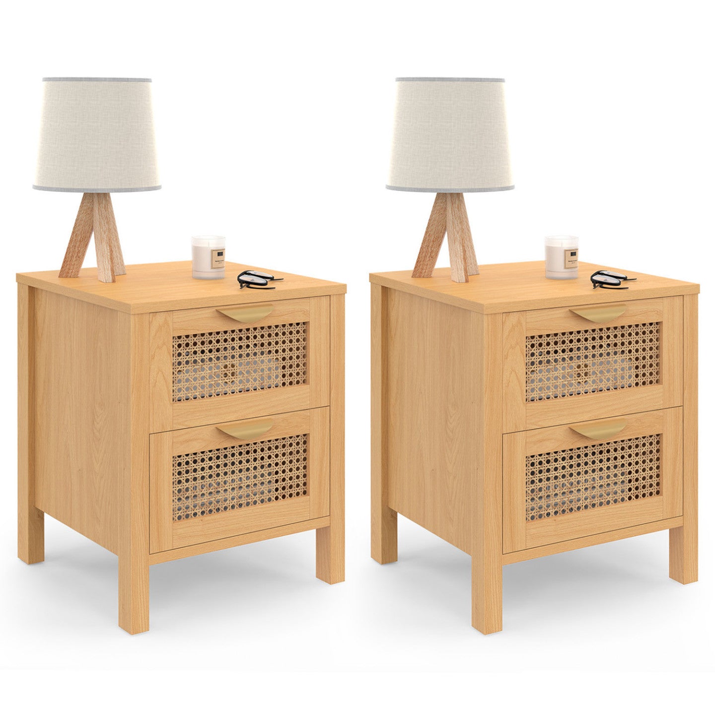IDMarket - Set di 2 comodini a 2 cassetti EDHEN in vimini e legno