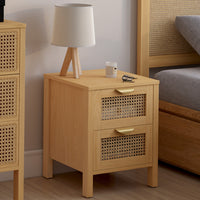 IDMarket - Set di 2 comodini a 2 cassetti EDHEN in vimini e legno