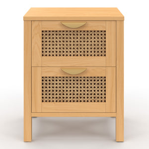 IDMarket - Set di 2 comodini a 2 cassetti EDHEN in vimini e legno