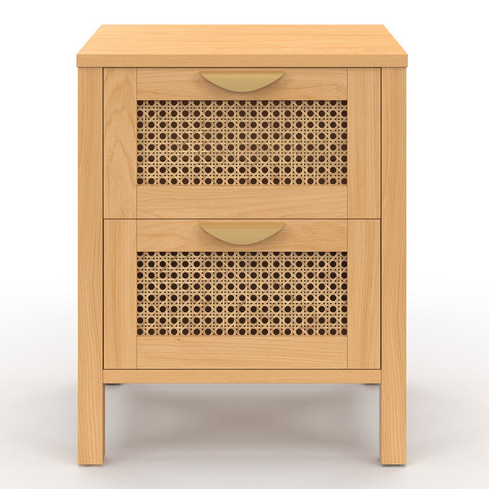 IDMarket - Set di 2 comodini a 2 cassetti EDHEN in vimini e legno