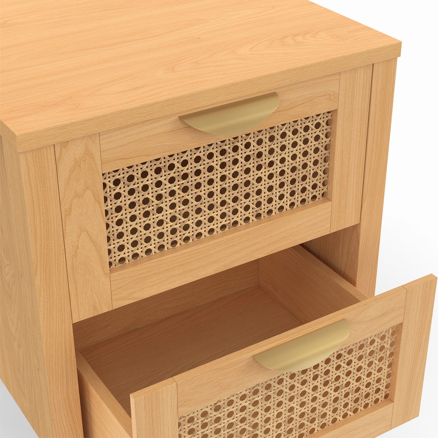 IDMarket - Set di 2 comodini a 2 cassetti EDHEN in vimini e legno