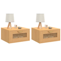 IDMarket - Set di 2 comodini a muro a 1 cassetto EDHEN con ripiani in canna e legno
