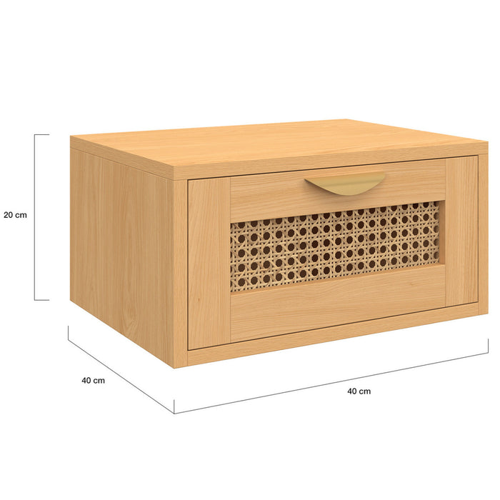 IDMarket - Set di 2 comodini a muro a 1 cassetto EDHEN con ripiani in canna e legno
