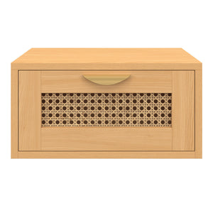 IDMarket - Set di 2 comodini a muro a 1 cassetto EDHEN con ripiani in canna e legno