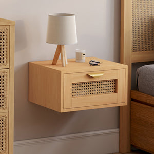 IDMarket - Set di 2 comodini a muro a 1 cassetto EDHEN con ripiani in canna e legno