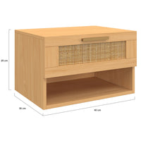 IDMarket - Set di 2 comodini a muro a 1 cassetto ROBERT con nicchia in legno e canna effetto naturale