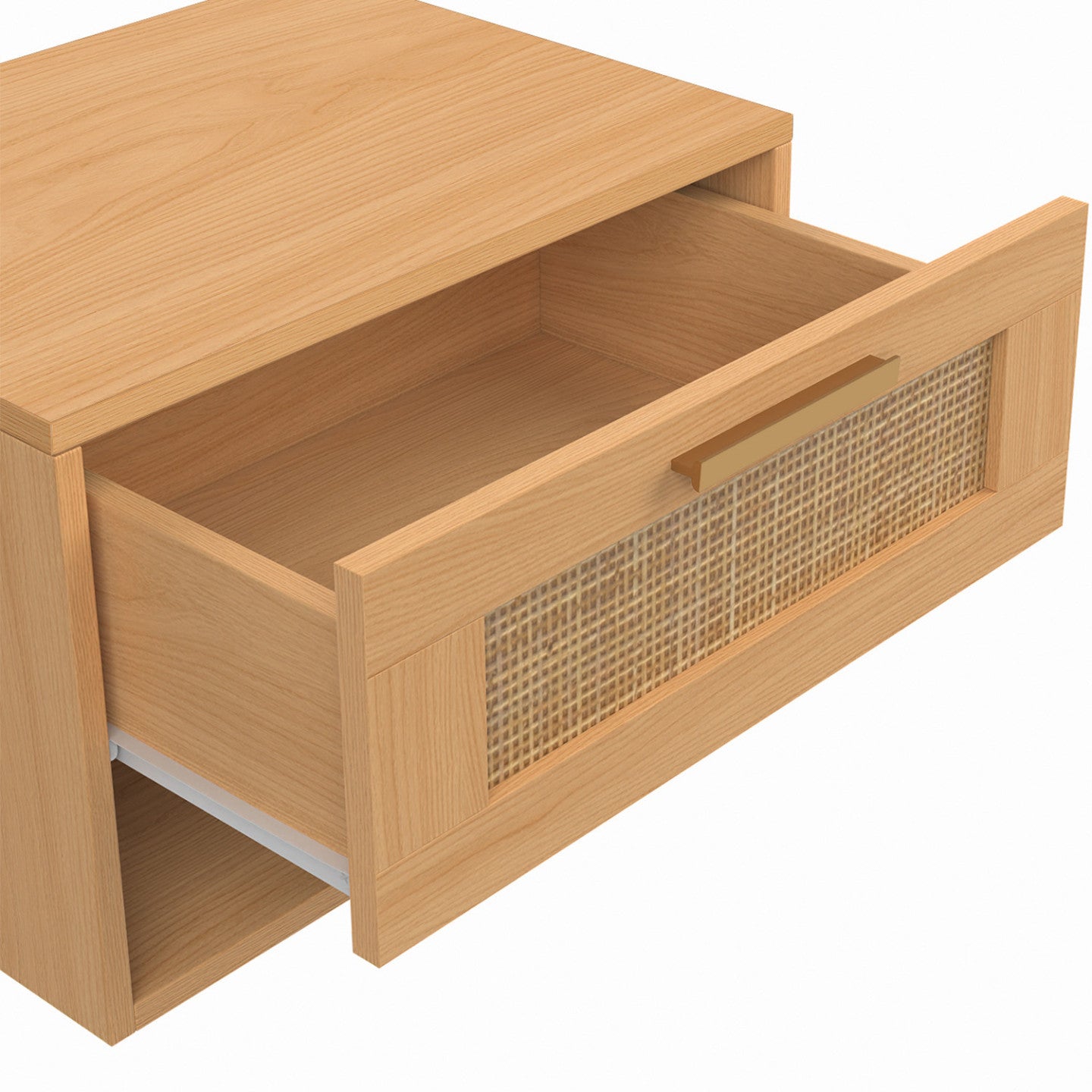 IDMarket - Set di 2 comodini a muro a 1 cassetto ROBERT con nicchia in legno e canna effetto naturale