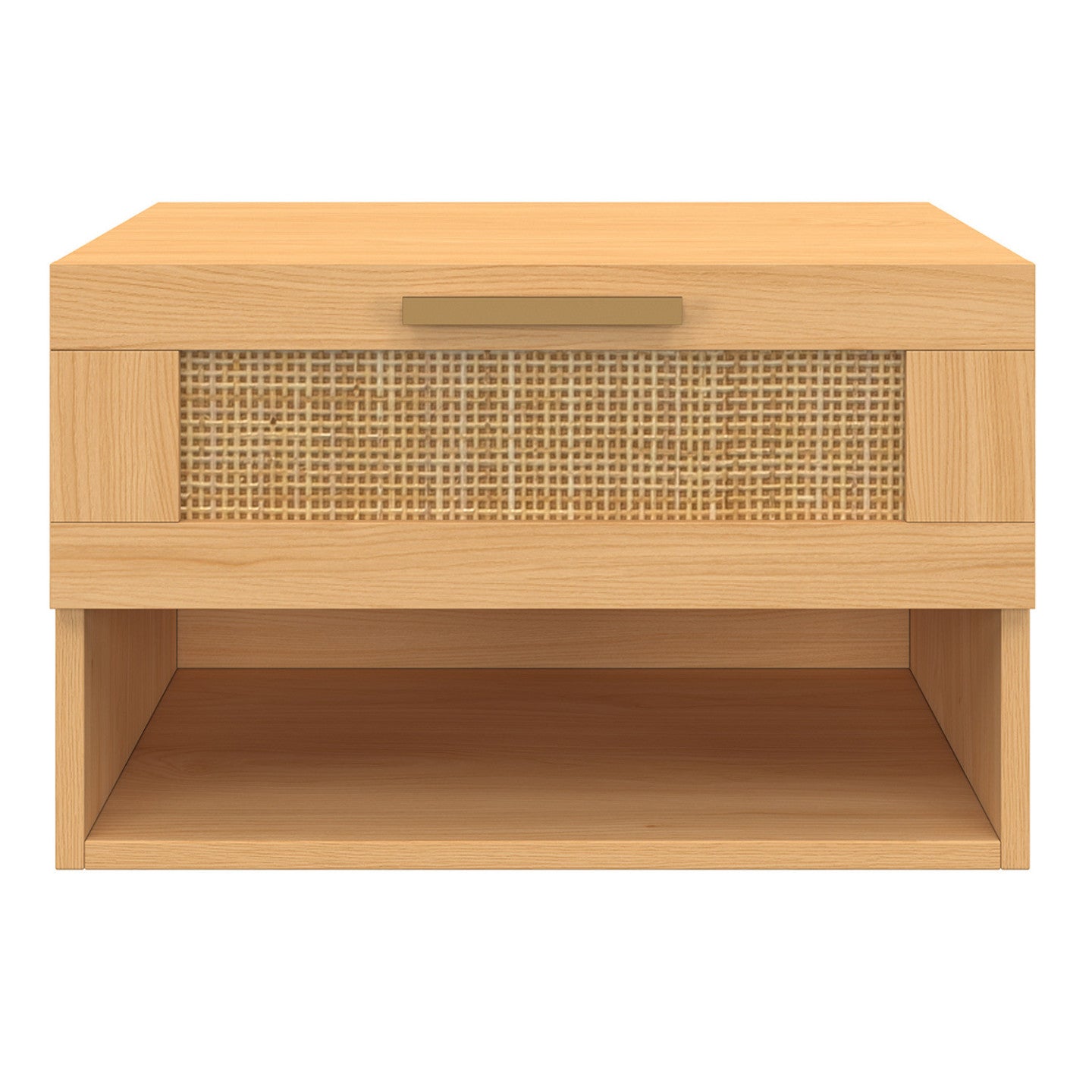 IDMarket - Set di 2 comodini a muro a 1 cassetto ROBERT con nicchia in legno e canna effetto naturale