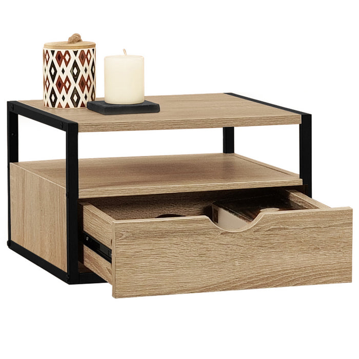 IDMarket - Set di 2 comodini a parete DETROIT, 1 cassetto + 1 ripiano sospeso, design industriale