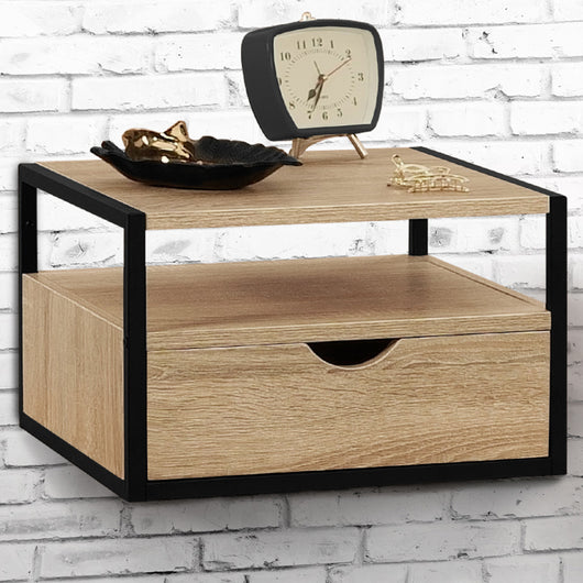 IDMarket - Set di 2 comodini a parete DETROIT, 1 cassetto + 1 ripiano sospeso, design industriale