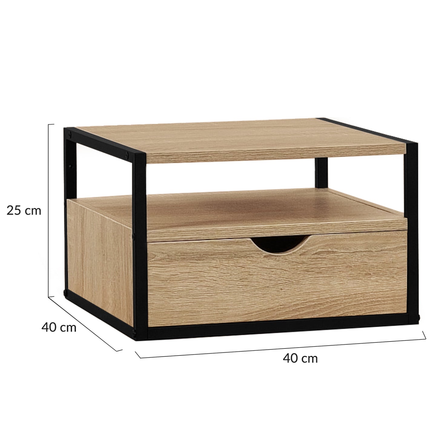IDMarket - Set di 2 comodini a parete DETROIT, 1 cassetto + 1 ripiano sospeso, design industriale