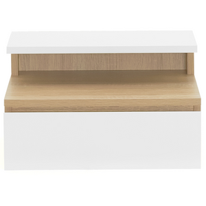 IDMarket - Set di 2 comodini a parete TOMI con mensola sospesa + 1 mensola in faggio e cassetto bianco