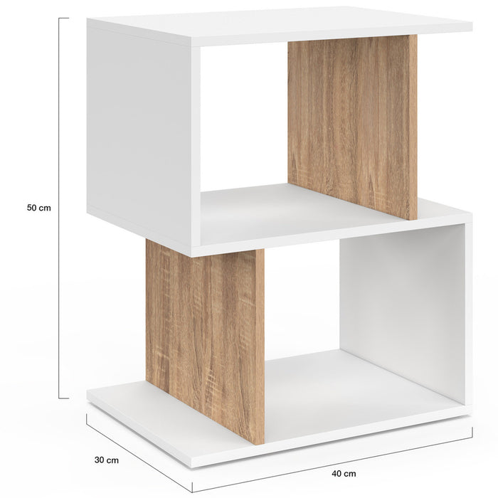 IDMarket - Set di 2 comodini a S SOFIA con contenitore a giorno, effetto bianco e faggio