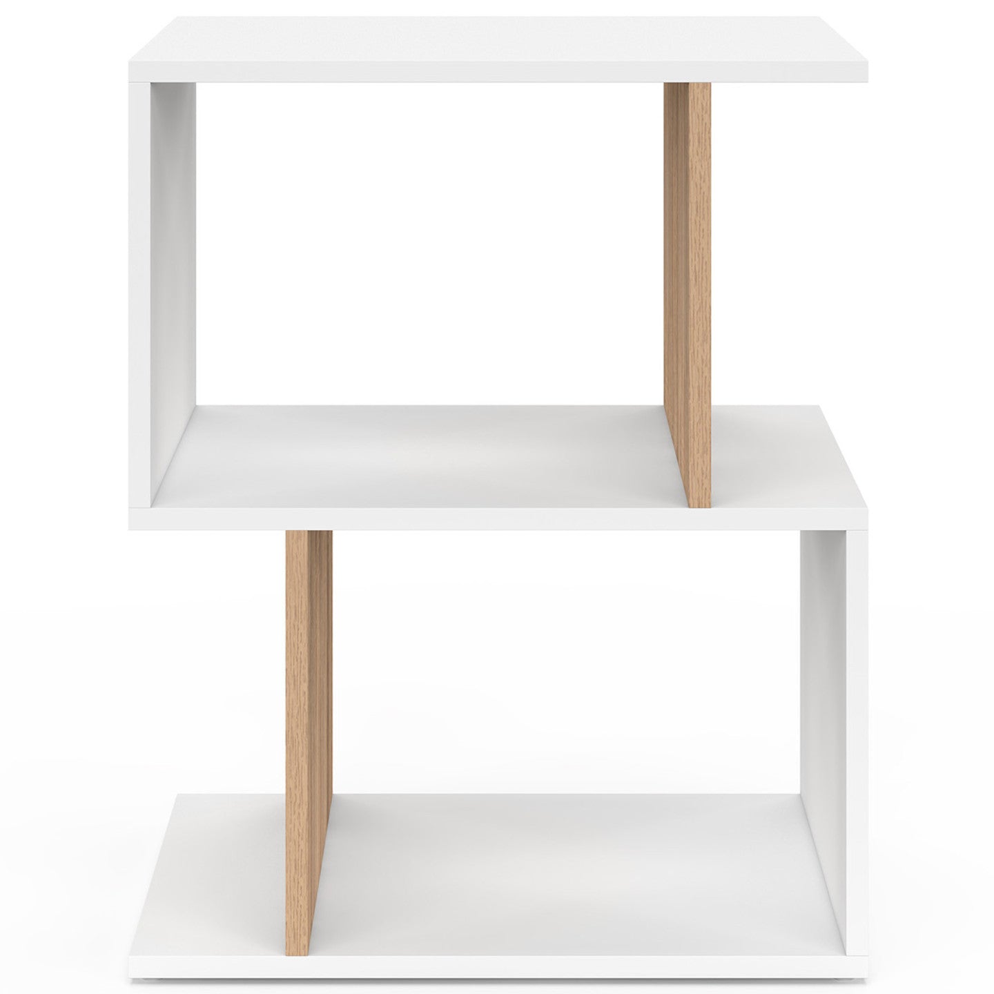 IDMarket - Set di 2 comodini a S SOFIA con contenitore a giorno, effetto bianco e faggio