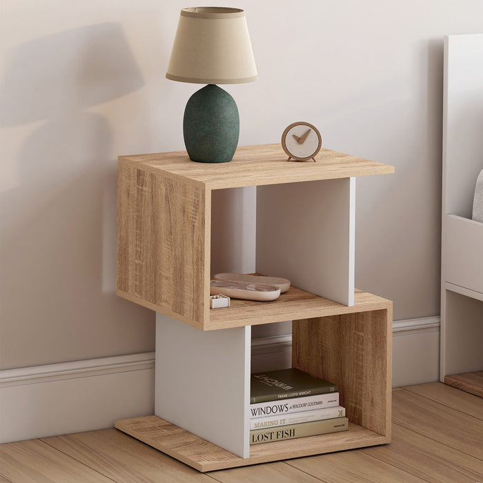 IDMarket - Set di 2 comodini a S SOFIA con contenitori a giorno in faggio ed effetto bianco