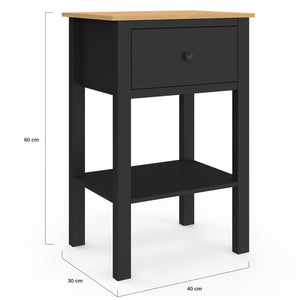 IDMarket - Set di 2 comodini ACHILLE, 1 cassetto e 1 ripiano in legno e nero
