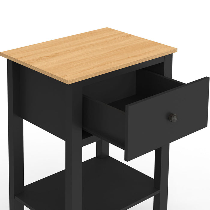 IDMarket - Set di 2 comodini ACHILLE, 1 cassetto e 1 ripiano in legno e nero