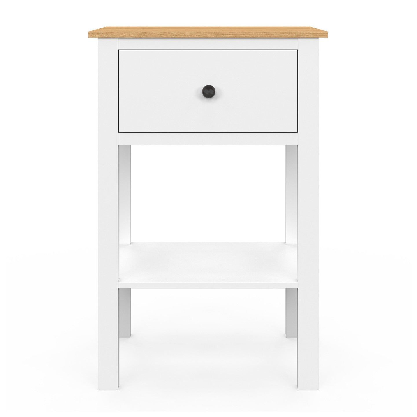 IDMarket - Set di 2 comodini ACHILLE con 1 cassetto e 1 ripiano bianco e piano in legno