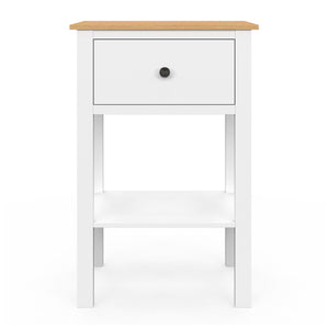IDMarket - Set di 2 comodini ACHILLE con 1 cassetto e 1 ripiano bianco e piano in legno