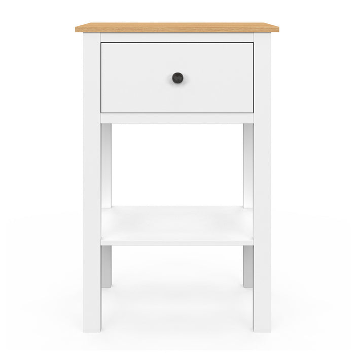 IDMarket - Set di 2 comodini ACHILLE con 1 cassetto e 1 ripiano bianco e piano in legno