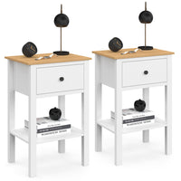 IDMarket - Set di 2 comodini ACHILLE con 1 cassetto e 1 ripiano bianco e piano in legno