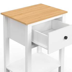 IDMarket - Set di 2 comodini ACHILLE con 1 cassetto e 1 ripiano bianco e piano in legno