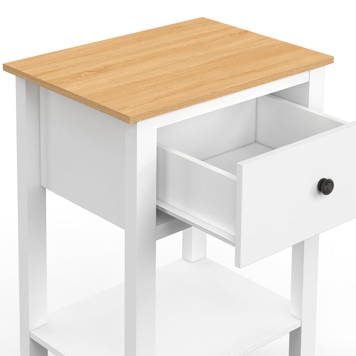 IDMarket - Set di 2 comodini ACHILLE con 1 cassetto e 1 ripiano bianco e piano in legno