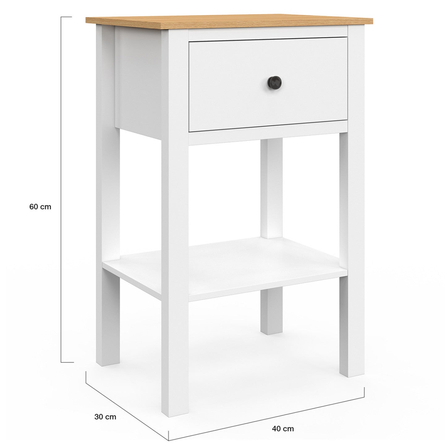 IDMarket - Set di 2 comodini ACHILLE con 1 cassetto e 1 ripiano bianco e piano in legno