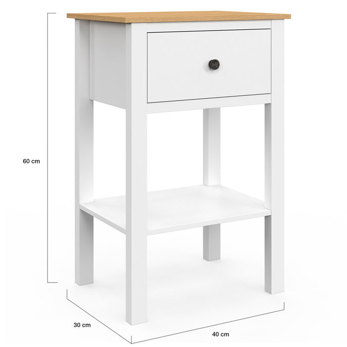 IDMarket - Set di 2 comodini ACHILLE con 1 cassetto e 1 ripiano bianco e piano in legno