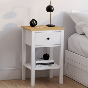 IDMarket - Set di 2 comodini ACHILLE con 1 cassetto e 1 ripiano bianco e piano in legno