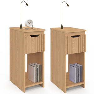 IDMarket - Set di 2 comodini ANOUK, 1 cassetto, effetto legno e doghe