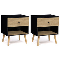 IDMarket - Set di 2 comodini con 1 cassetto, scandinavo, legno e nero EMMIE
