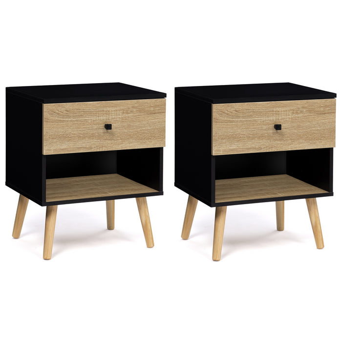 IDMarket - Set di 2 comodini con 1 cassetto, scandinavo, legno e nero EMMIE